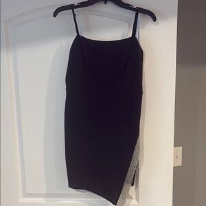 Sophisticated Black Asymmetrical Dress with Fringe